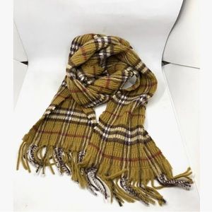 Burberry plaid cashmere wool ruched scarf 7“ x 54“